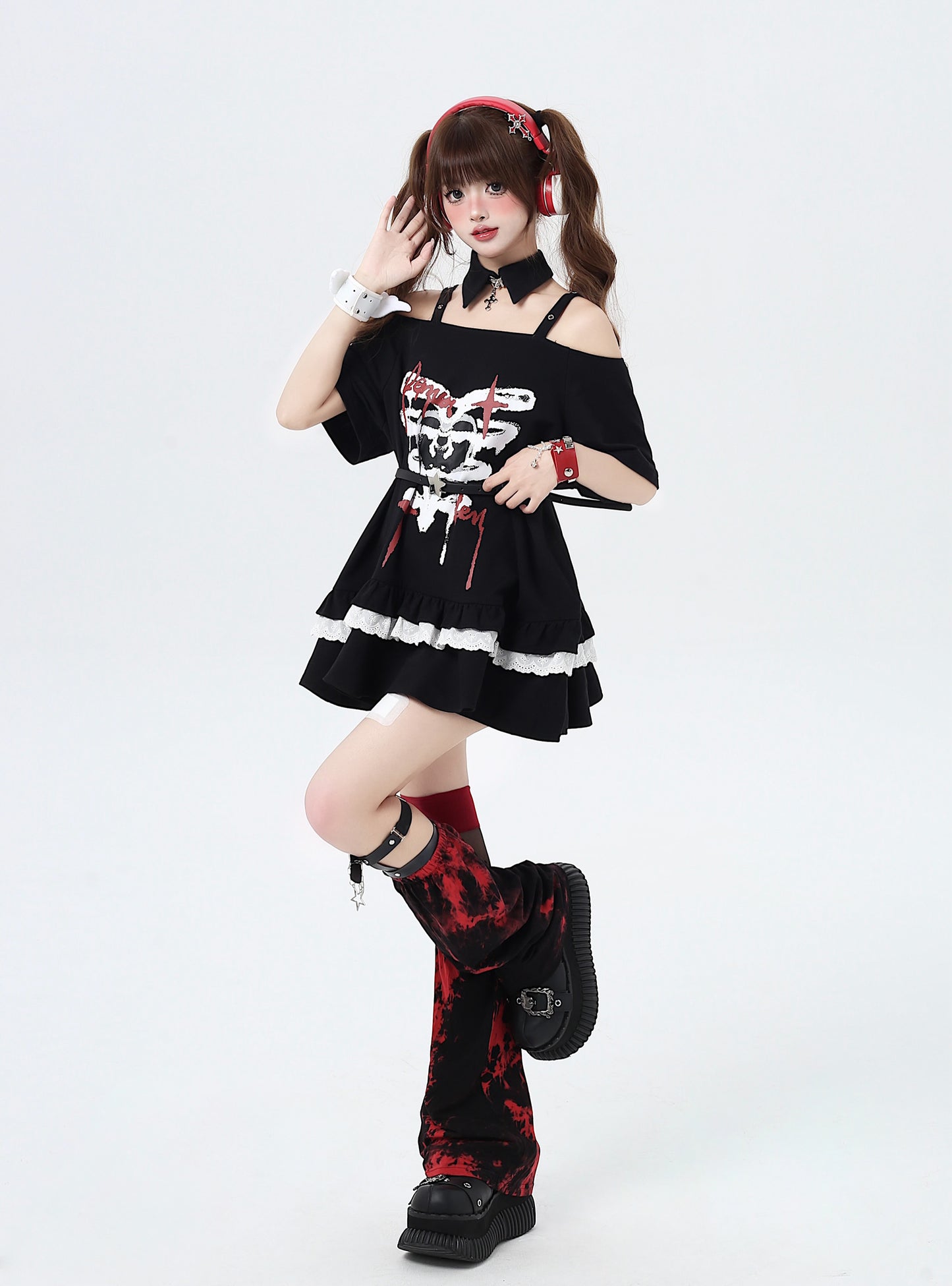 オフショルダー花柄レースミディアム丈Tシャツ(リボンプレゼント付き)