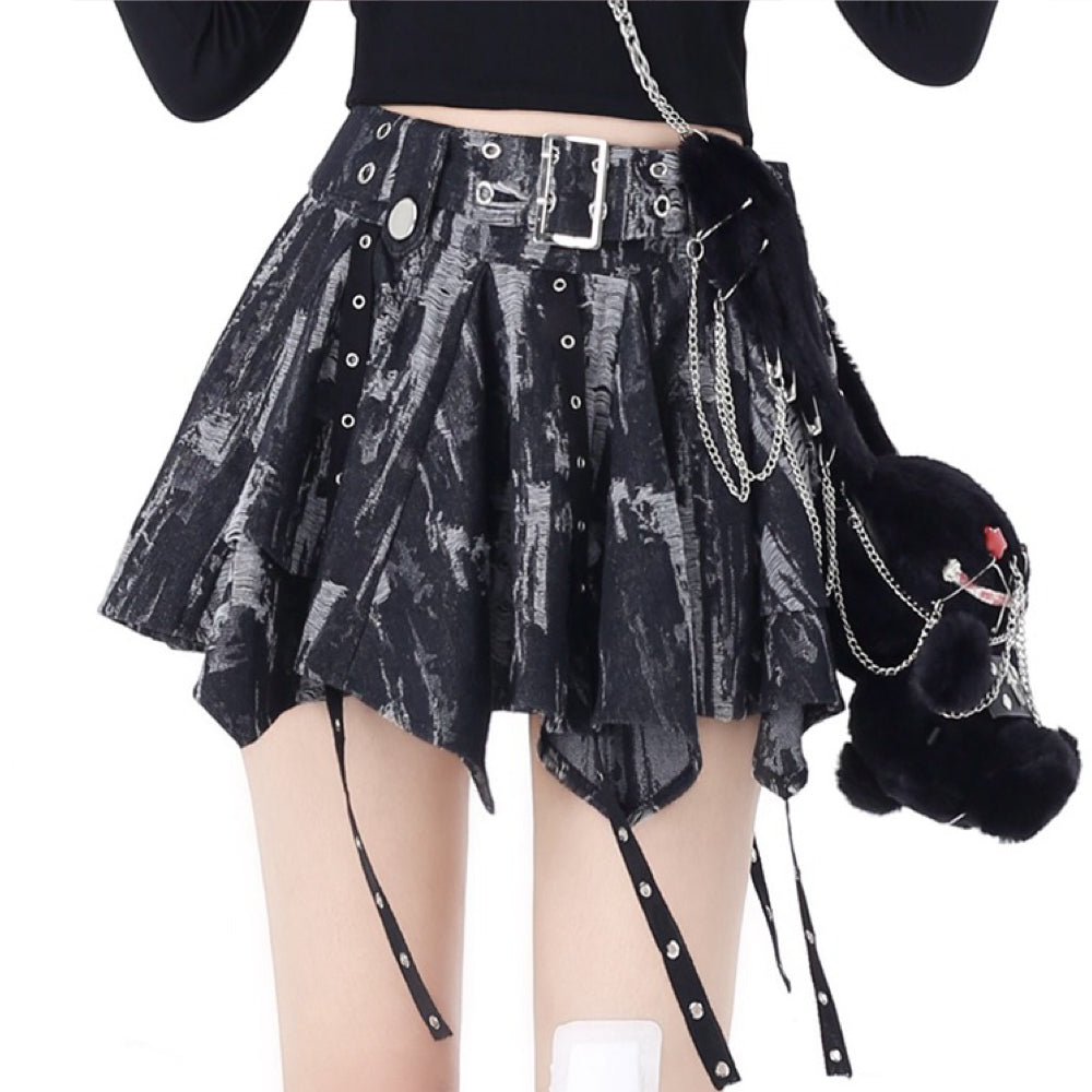 Tie-dye irregular vintage denim short skirt