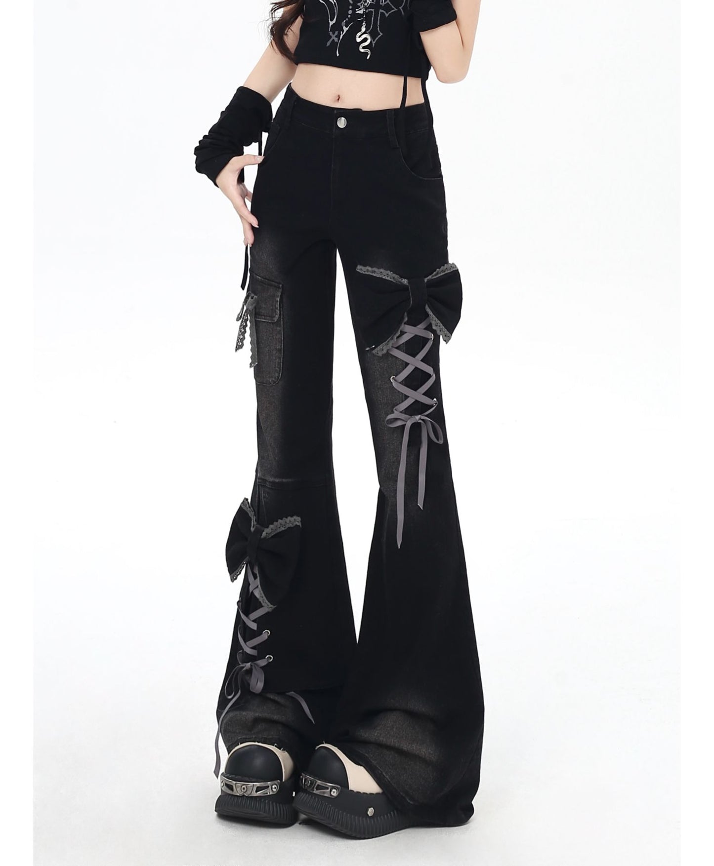 立体リボン×Y2Kハイウエストフレアデニム
