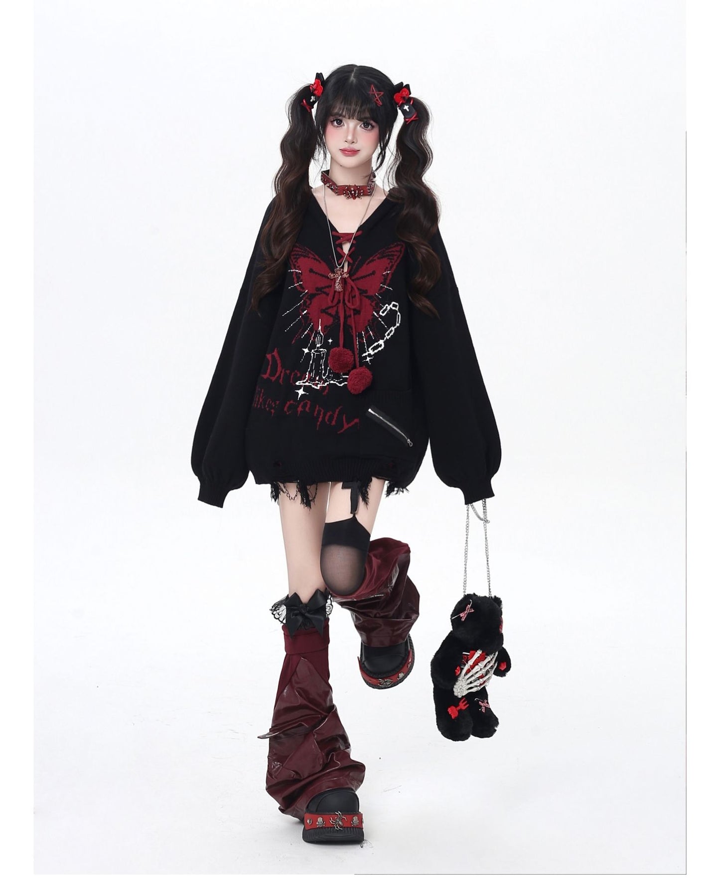 🦋Vネックリボンフーディゆる甘ニットカーデ