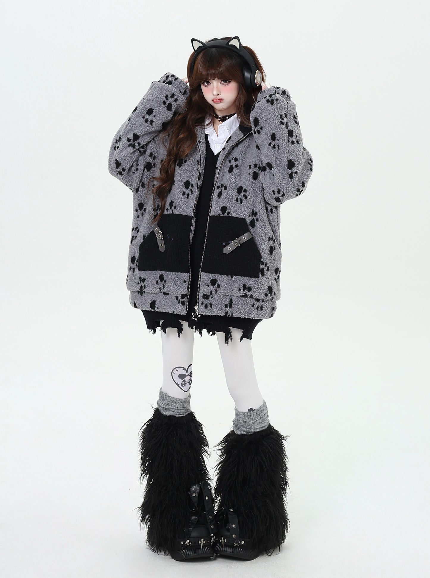 猫の足跡♡ふわふわボア&厚手キルティングジャケット