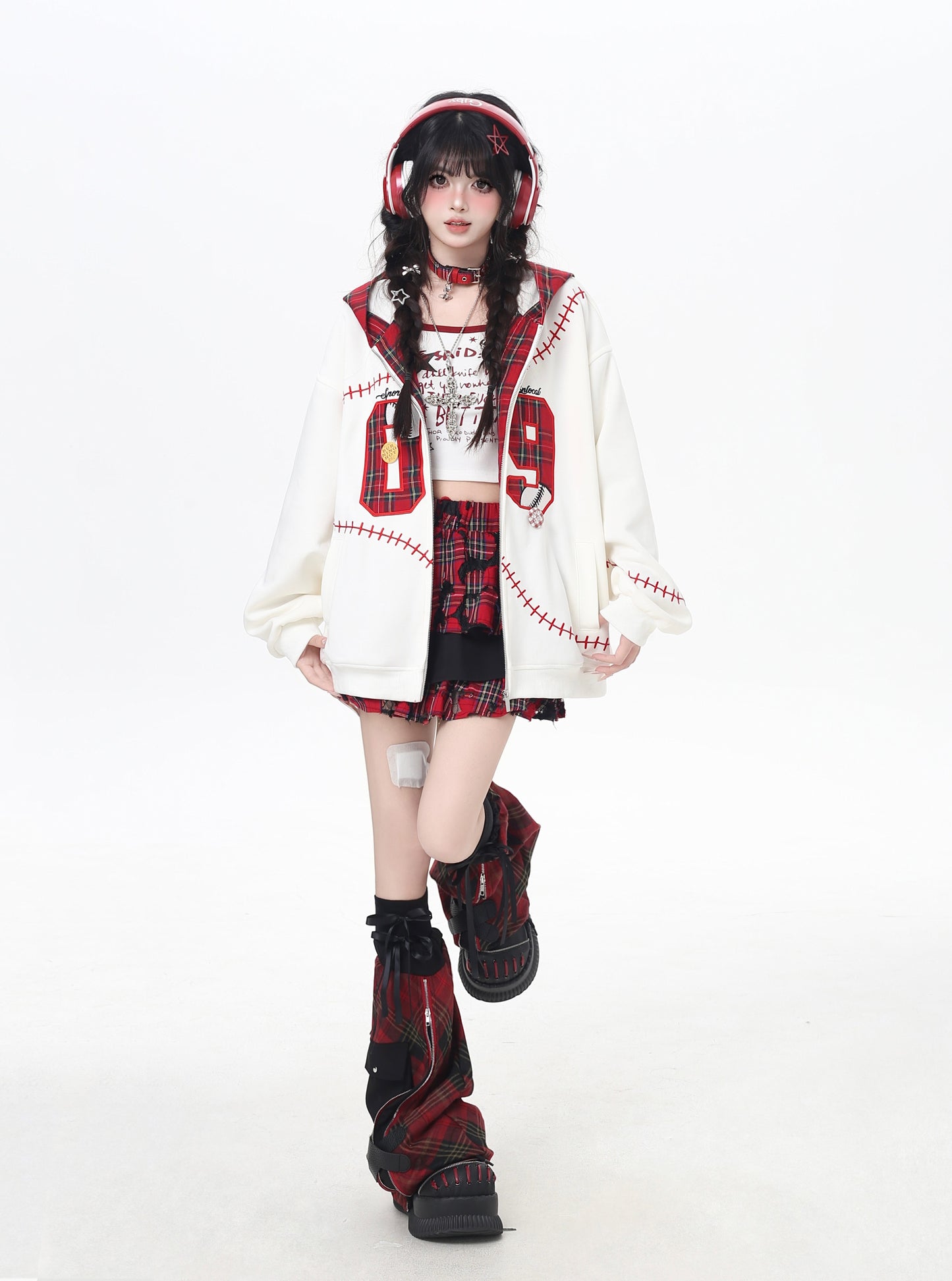 ヴィンテージ甘辛 数字刺繍チェック切替ジャケット