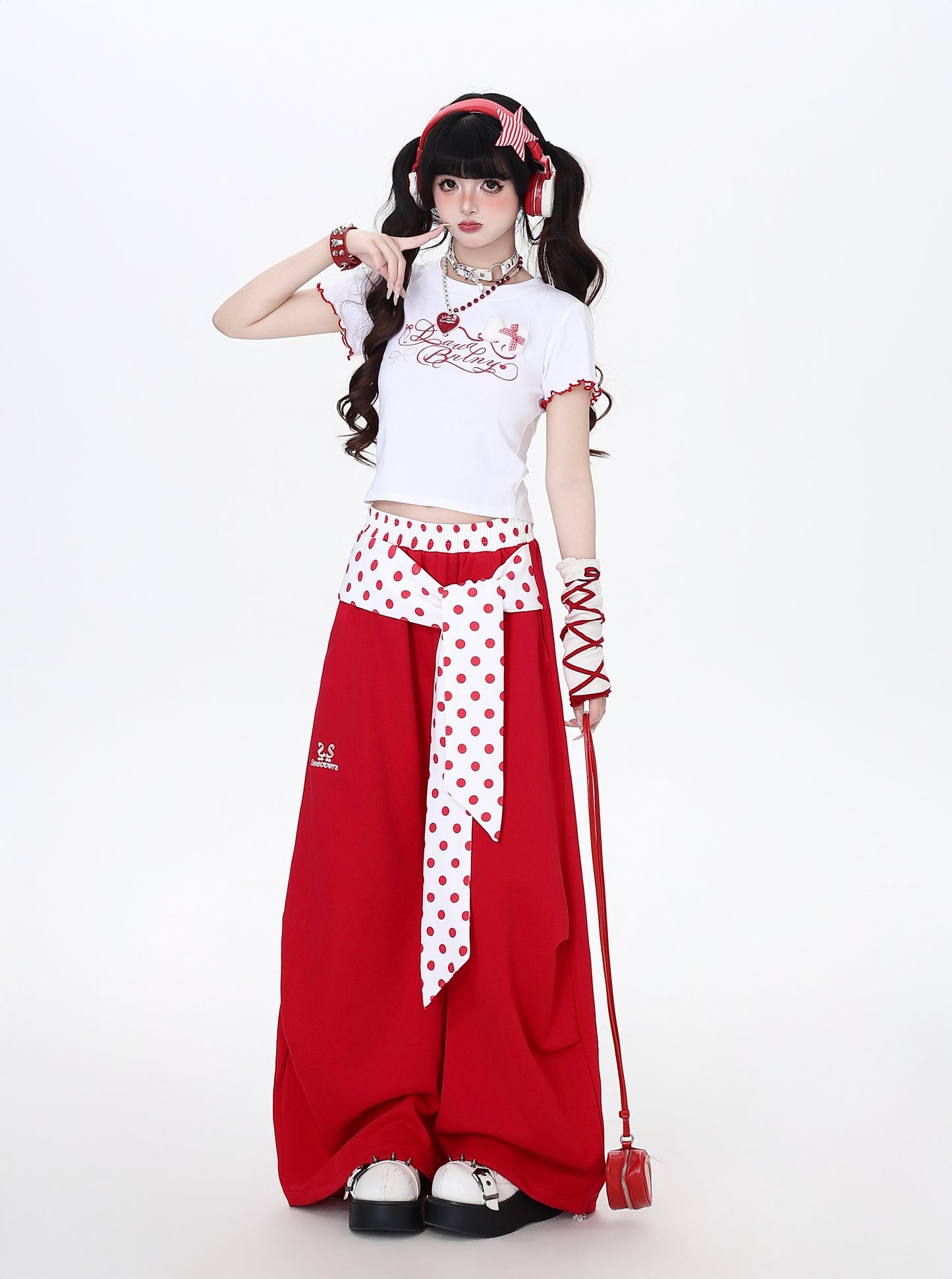 ドット切替レイヤード風ワイドパンツ