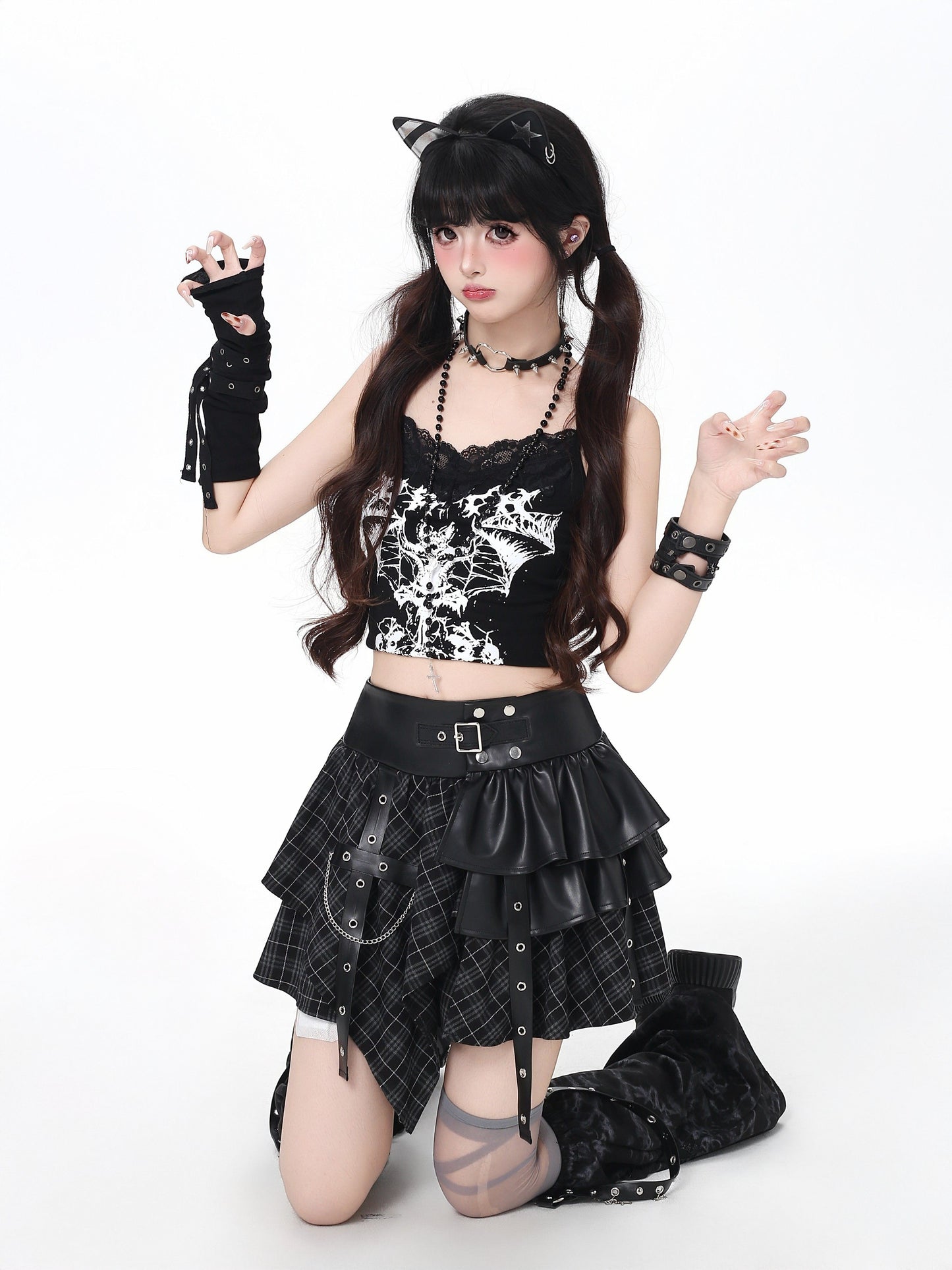 アシメPUミニスカート