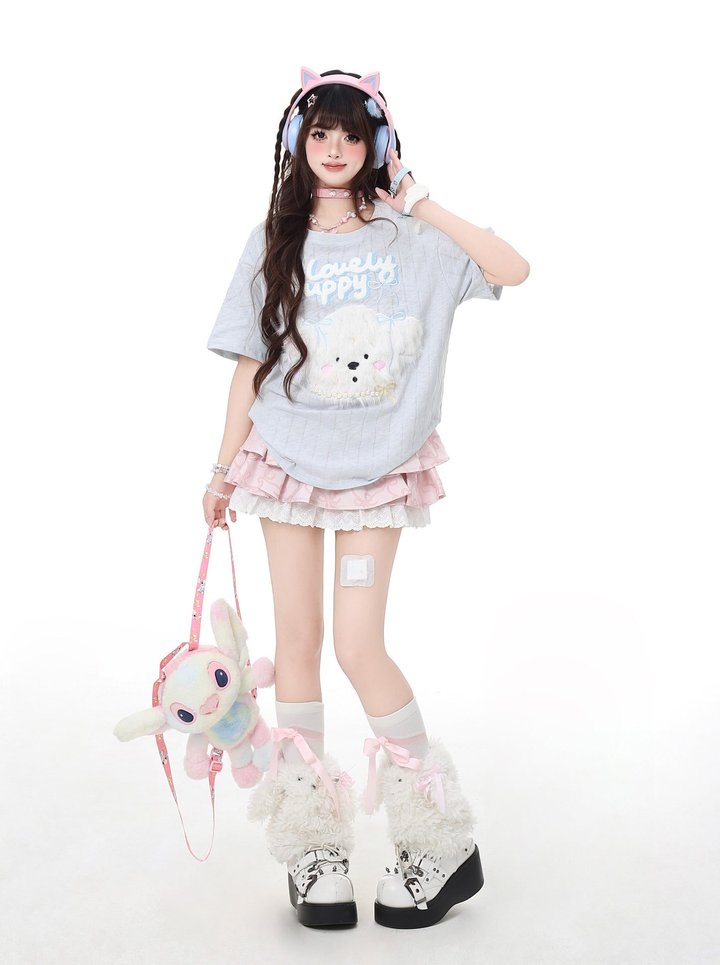 ふわふわ犬のデザインゆるTシャツ(微透け)