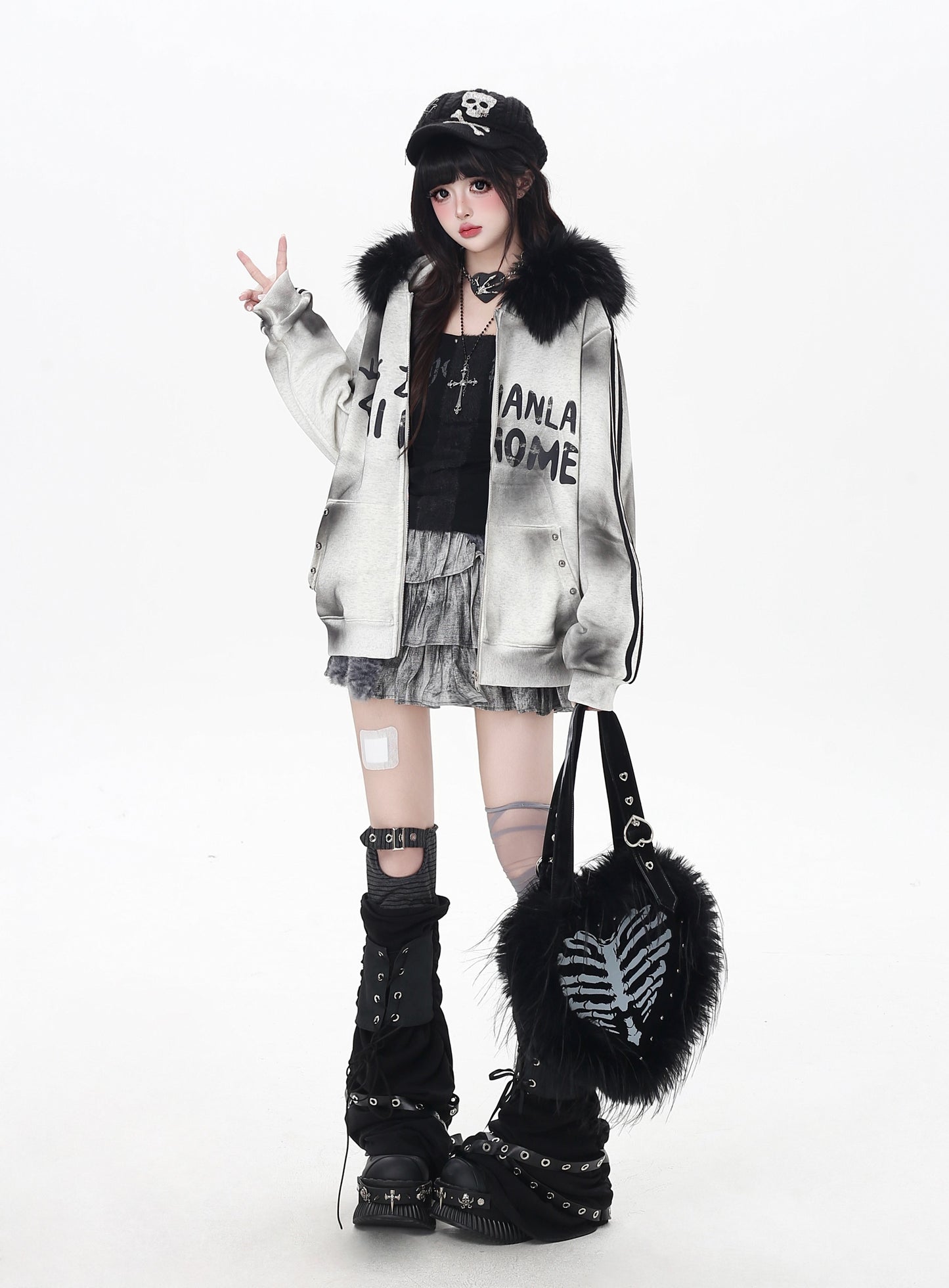 タイダイ×ファー衿取り外しジップアウター