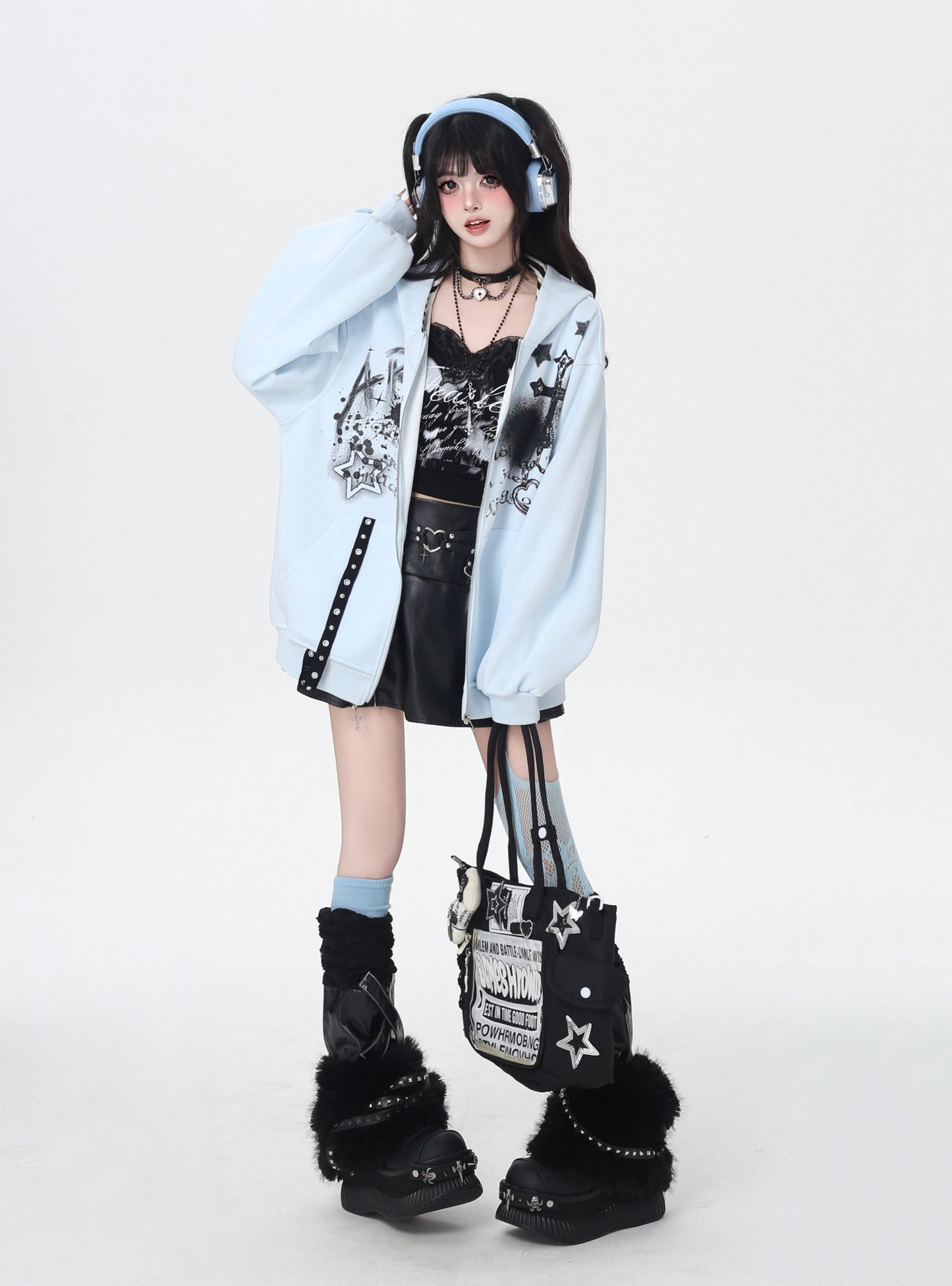 地雷系ダーク系初秋ジップパーカー ニッチギャル服
