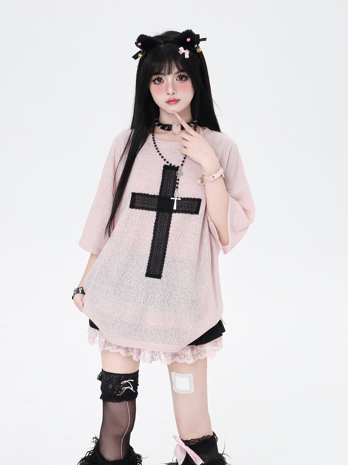 オリジナルアンダーグラウンド大十字刺繍ゆるTシャツ