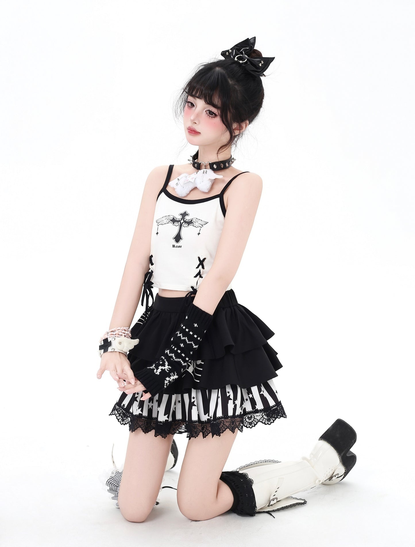 モノトーン音符プリーツスカート|ガーリーケーキライン