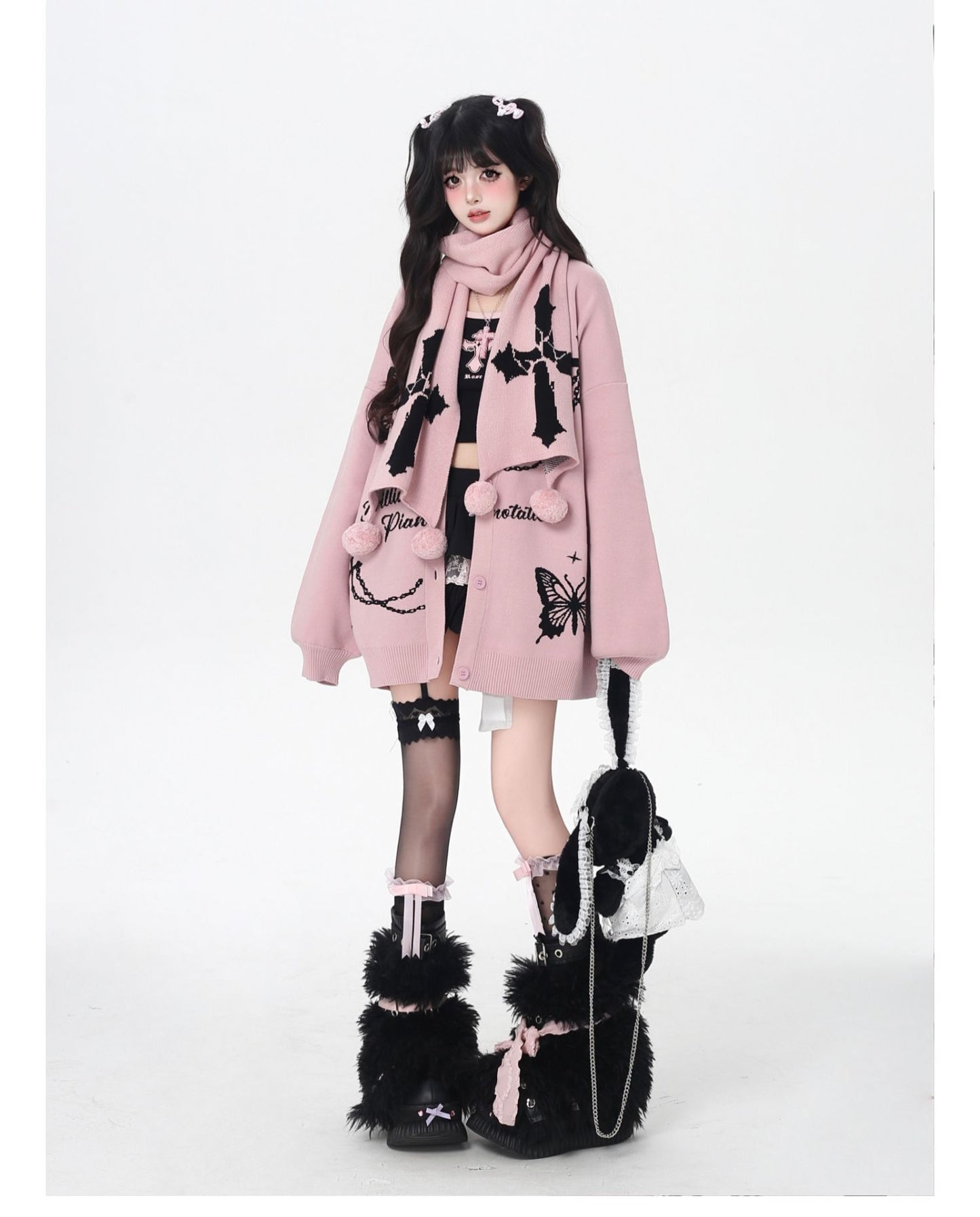 スイート×クールVネック十字架デザインニットカーディガン