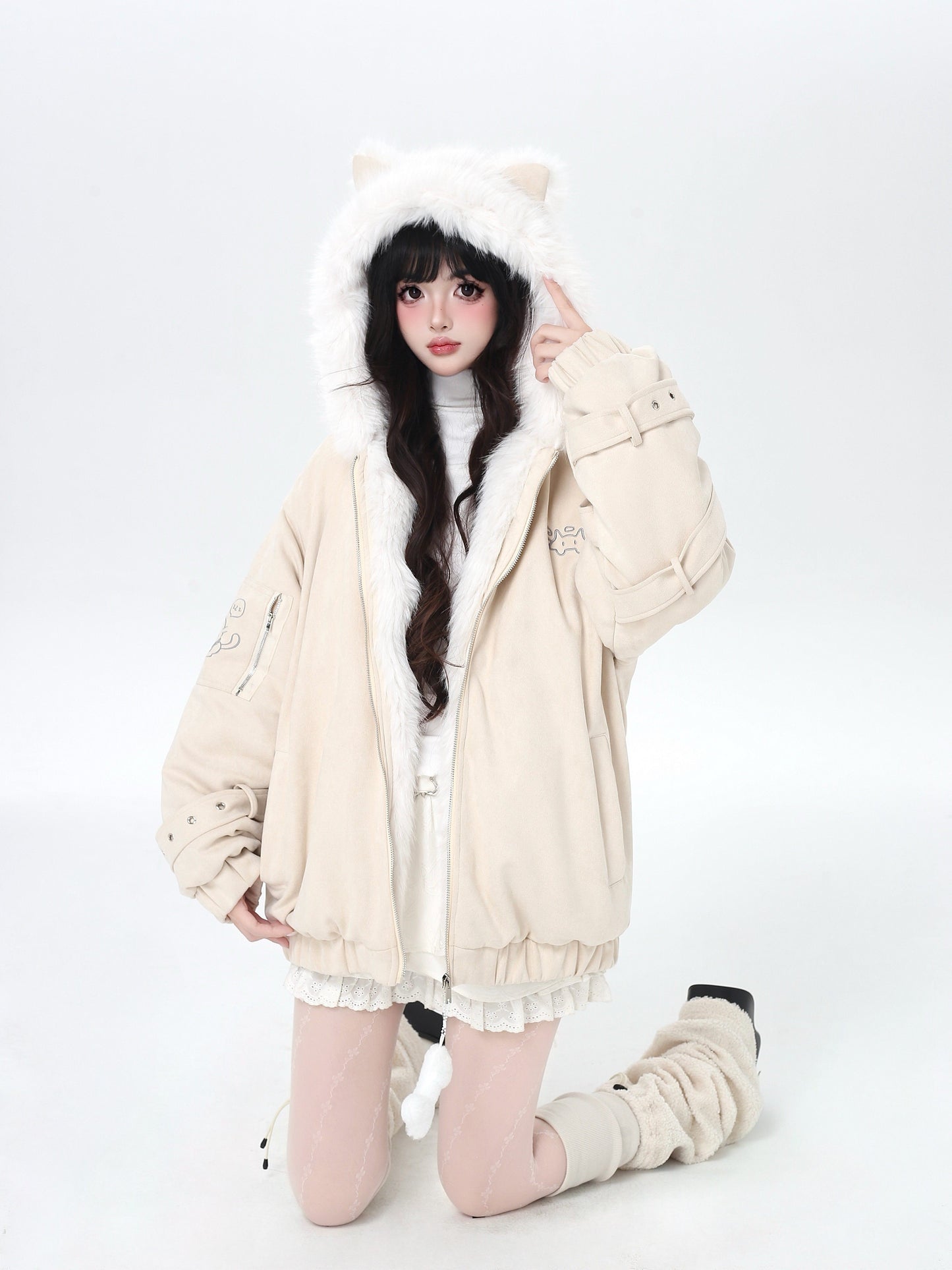 天使風 猫耳フード ファー中綿ブルゾン