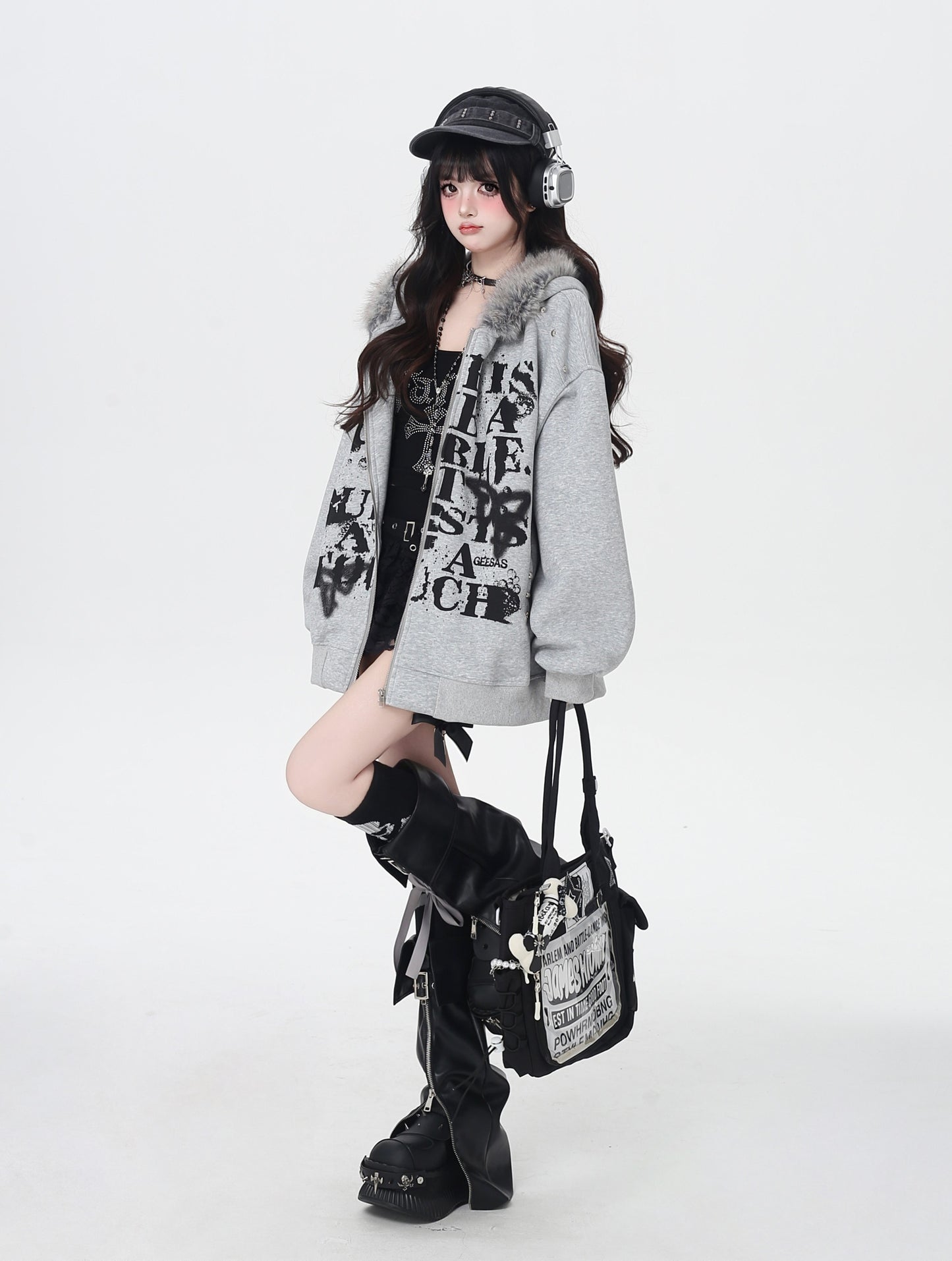 レトロストリート ファー襟 オーバーサイズジャケット 秋アウター