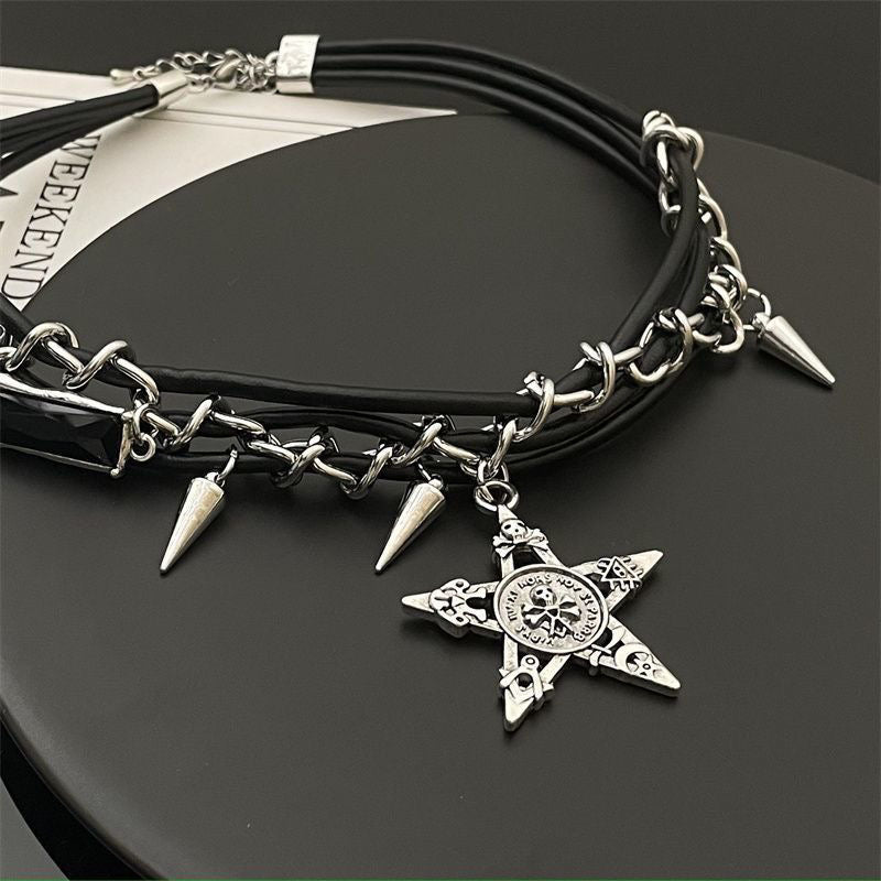 Large Five-Pointed Star Skeleton Scalp Clasp Necklace