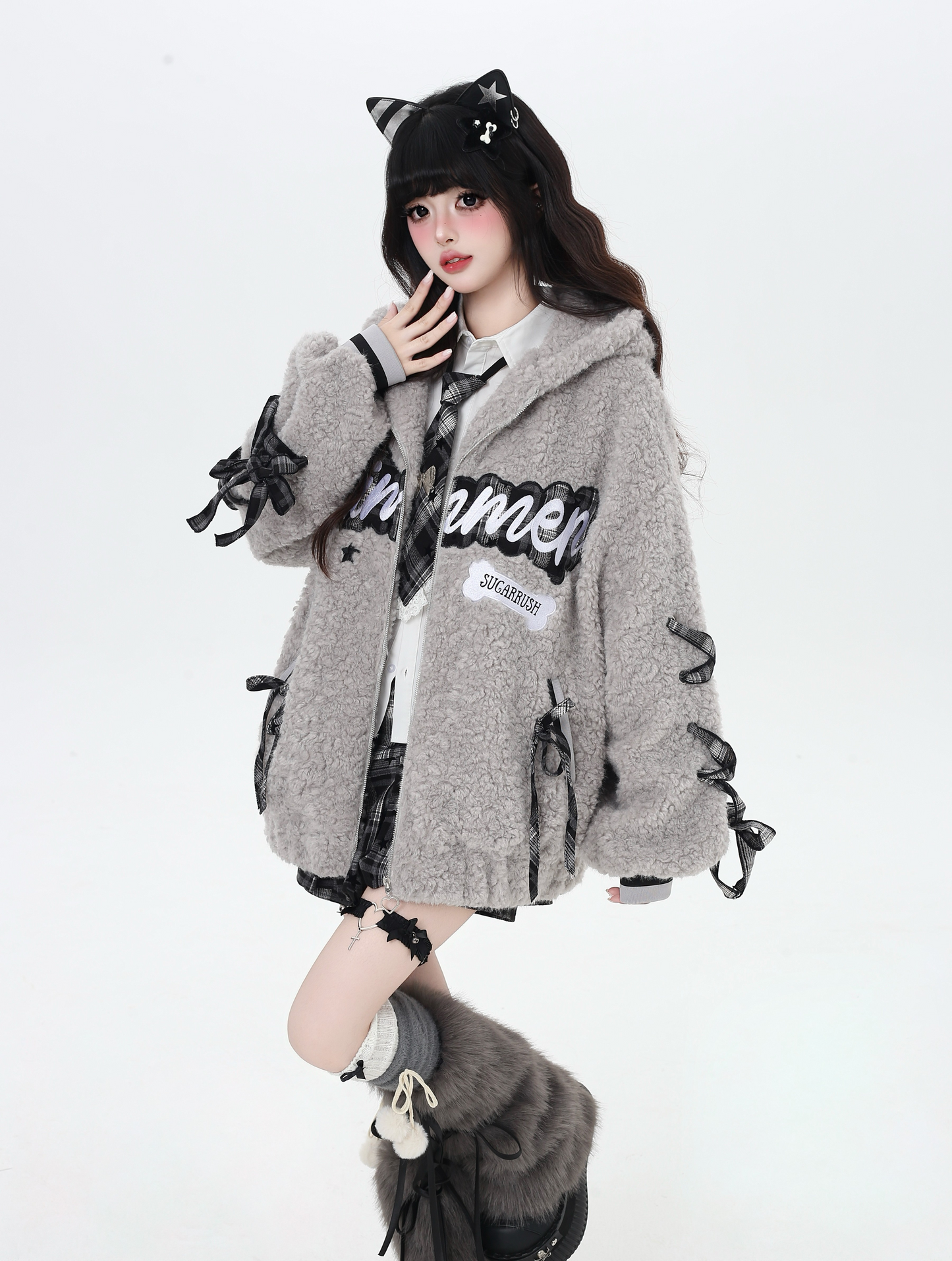 アルファベットリボン♡厚手ボアジャケット