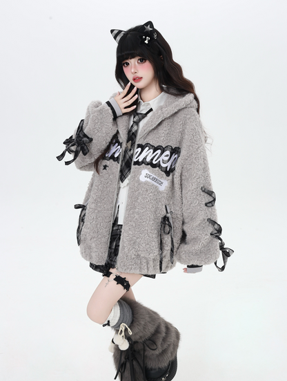アルファベットリボン♡厚手ボアジャケット