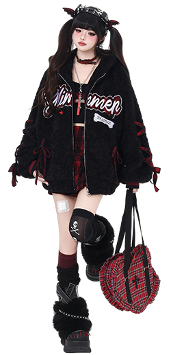 スター柄チェックリボンプリーツスカート