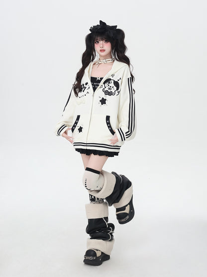かわいい子犬プリント地雷系ゆるゆるスウェットパーカー秋