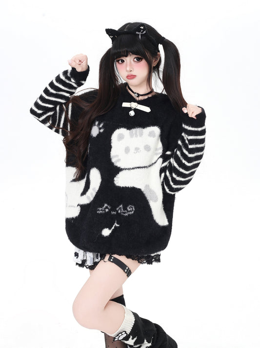 鈴猫ストライプふわもこニット