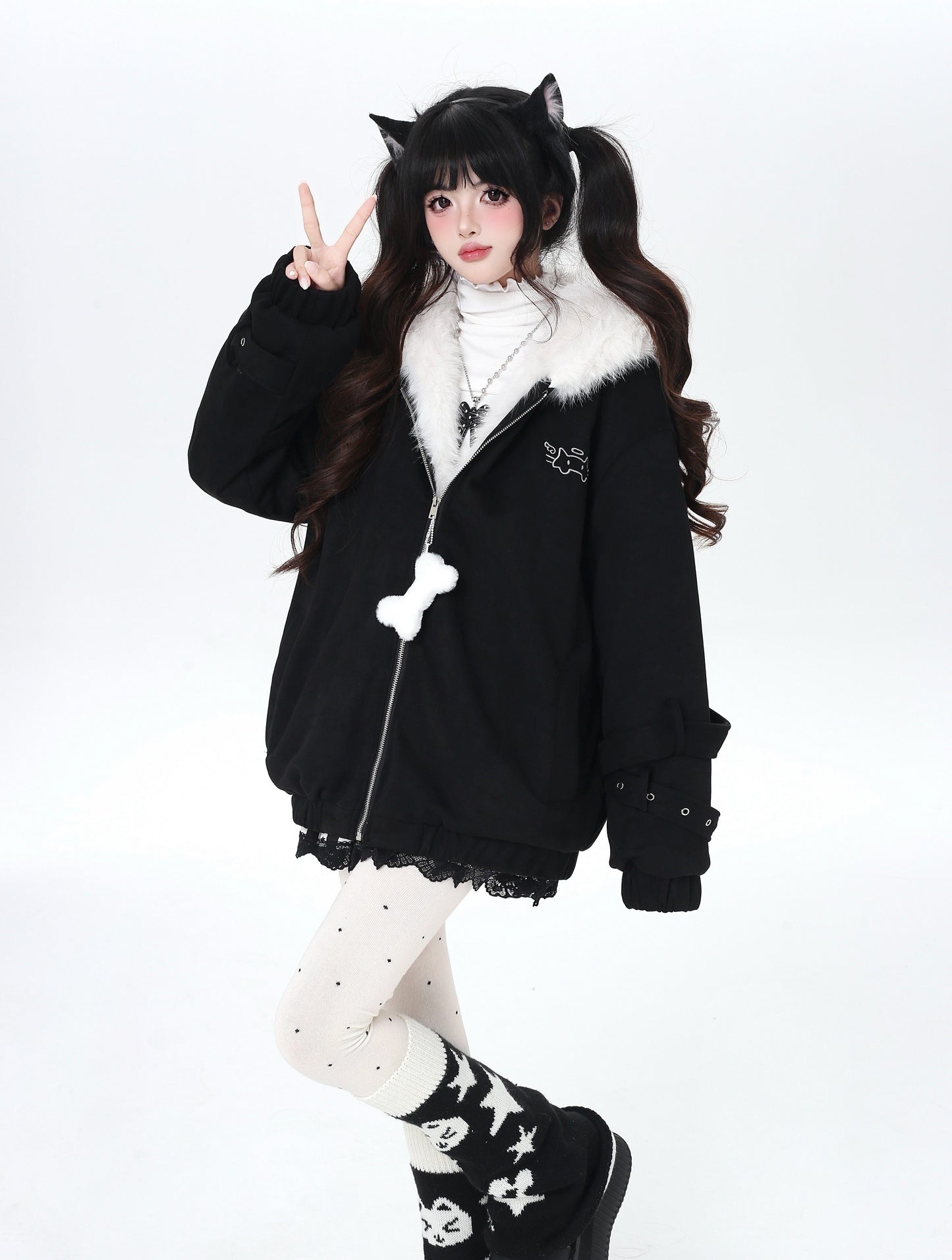 天使風 猫耳フード ファー中綿ブルゾン