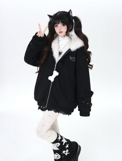 天使風 猫耳フード ファー中綿ブルゾン