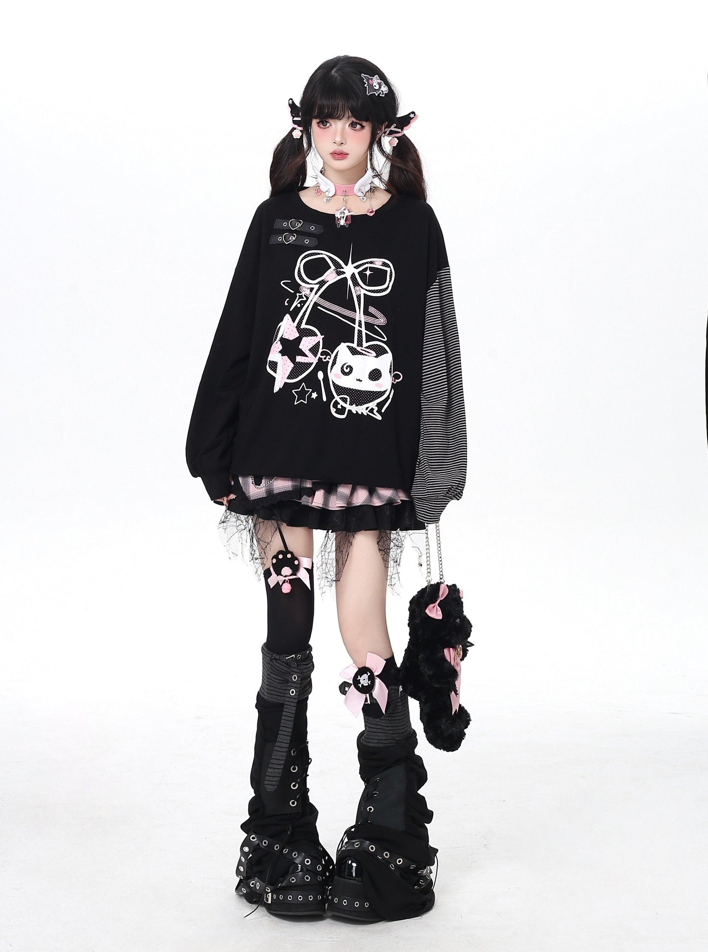 ねこ×チェリーボーダーゆるT