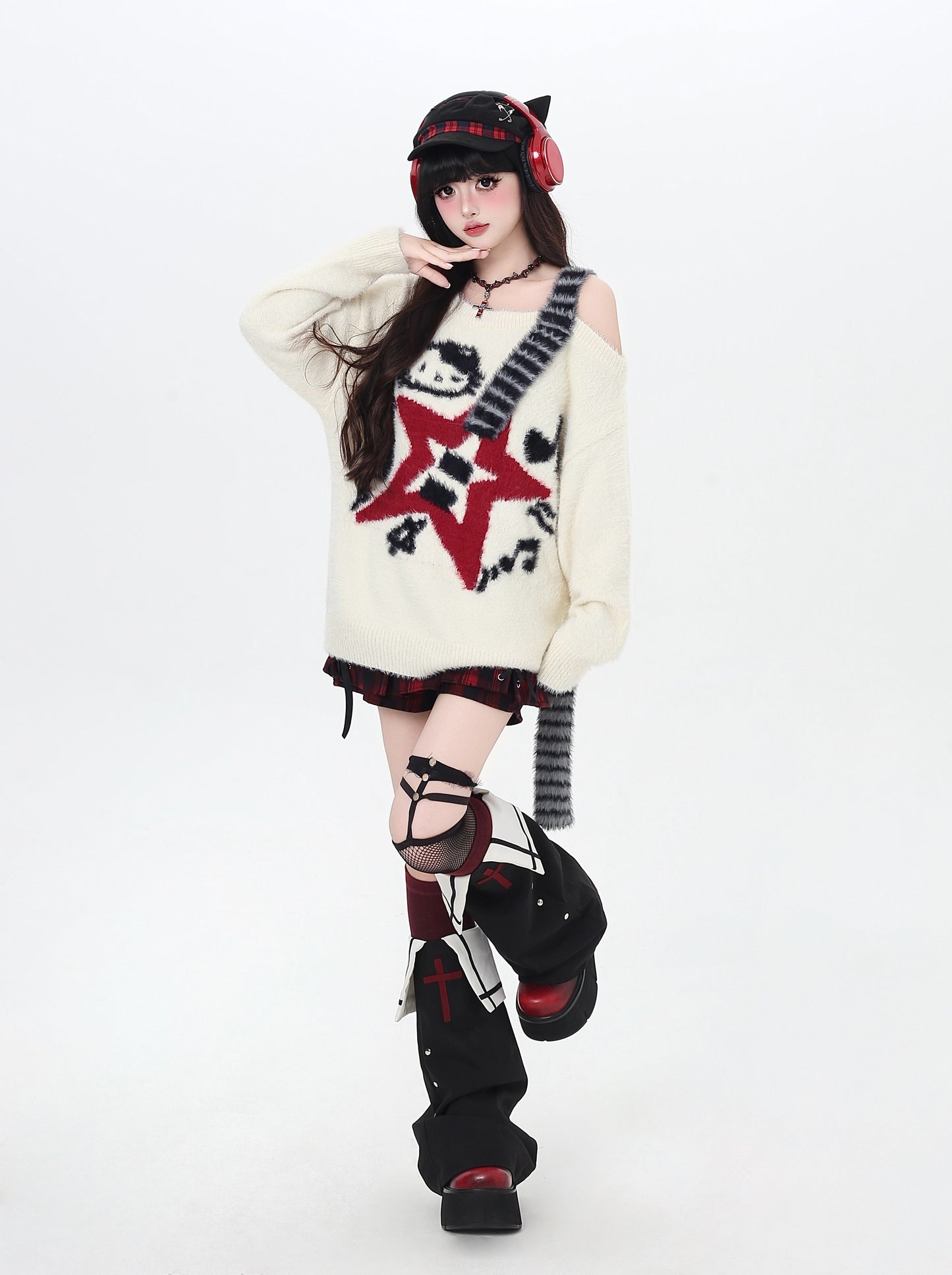 ギター柄オフショル♡ロックニット