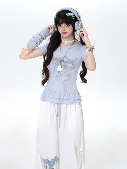 オフショルTシャツ｜アシメ・フリル・細見え