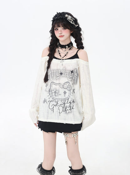 ゴシックkitty×ダメージ レイヤードロンT