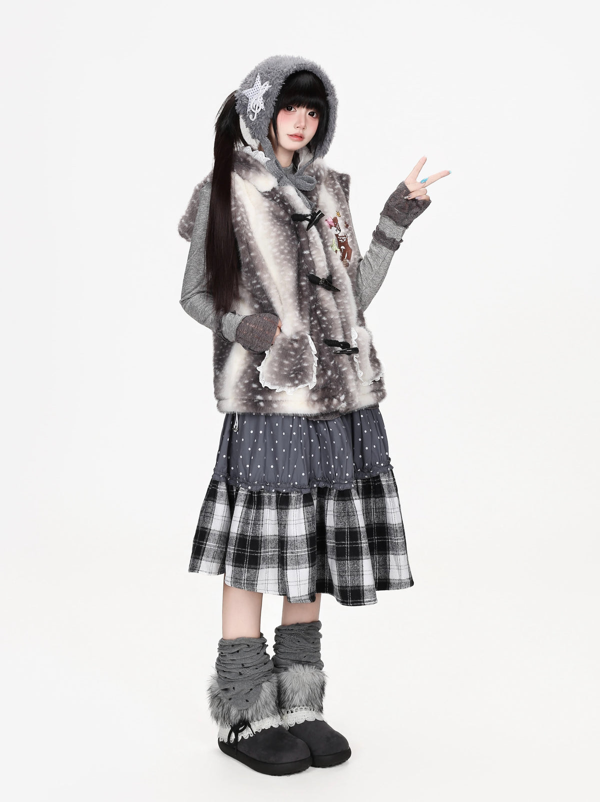 子鹿柄ふわふわダッフルベスト