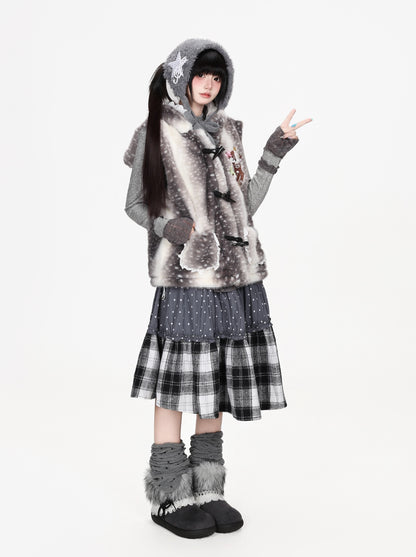 子鹿柄ふわふわダッフルベスト