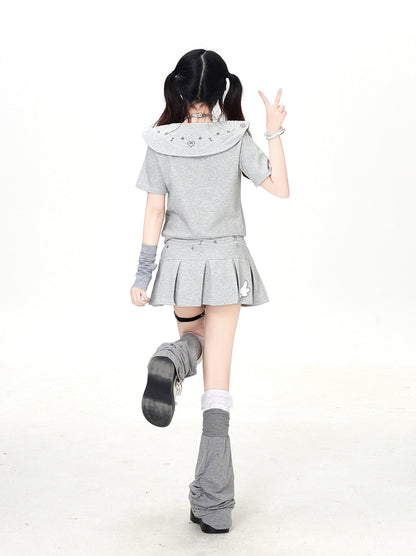 ネコ刺繍セーラーTシャツ
