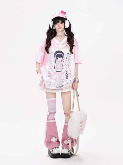 星柄VネックルーズTシャツ