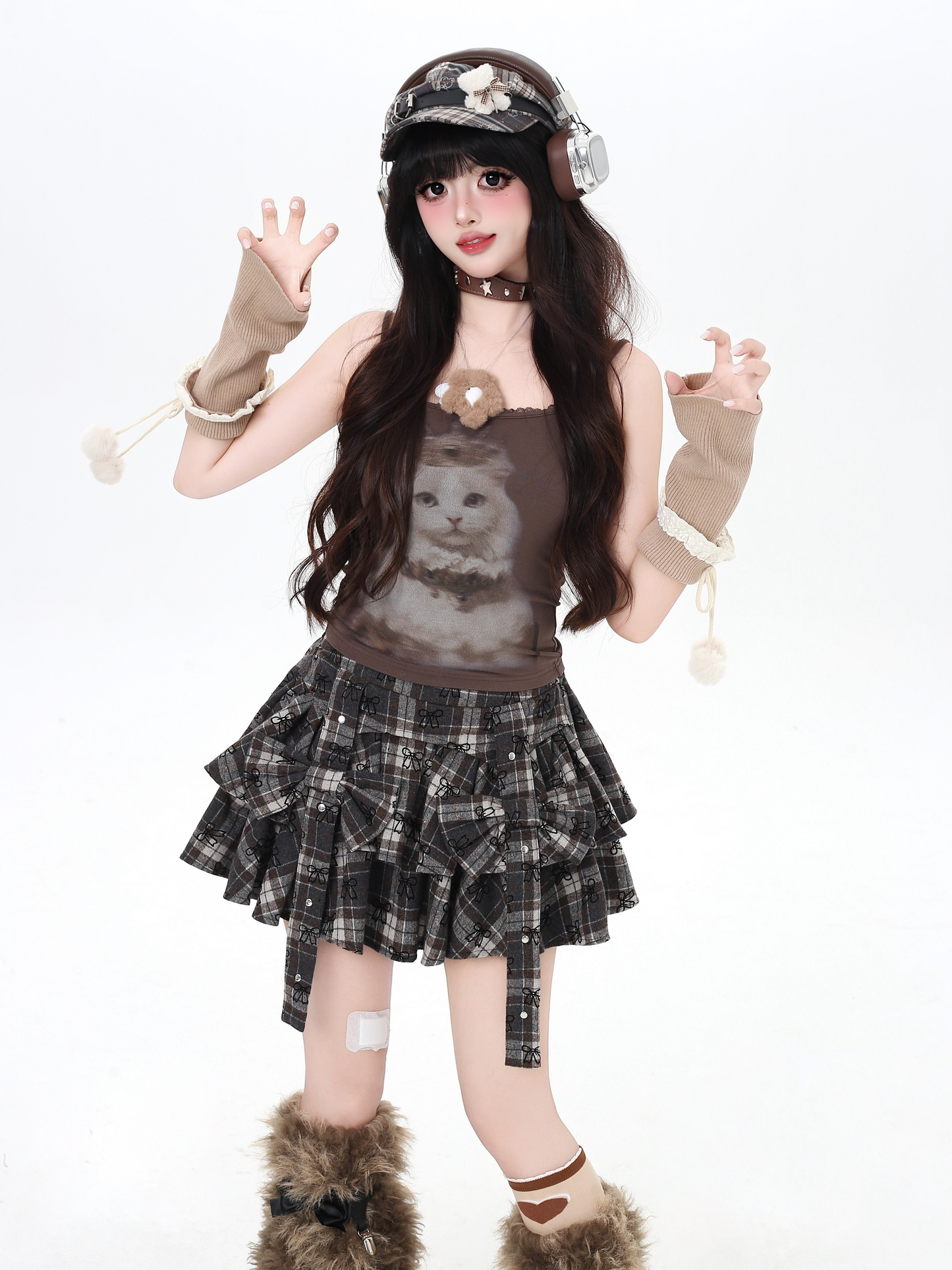 キャラメルチェックリボンスカート