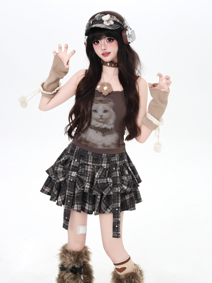 キャラメルチェックリボンスカート