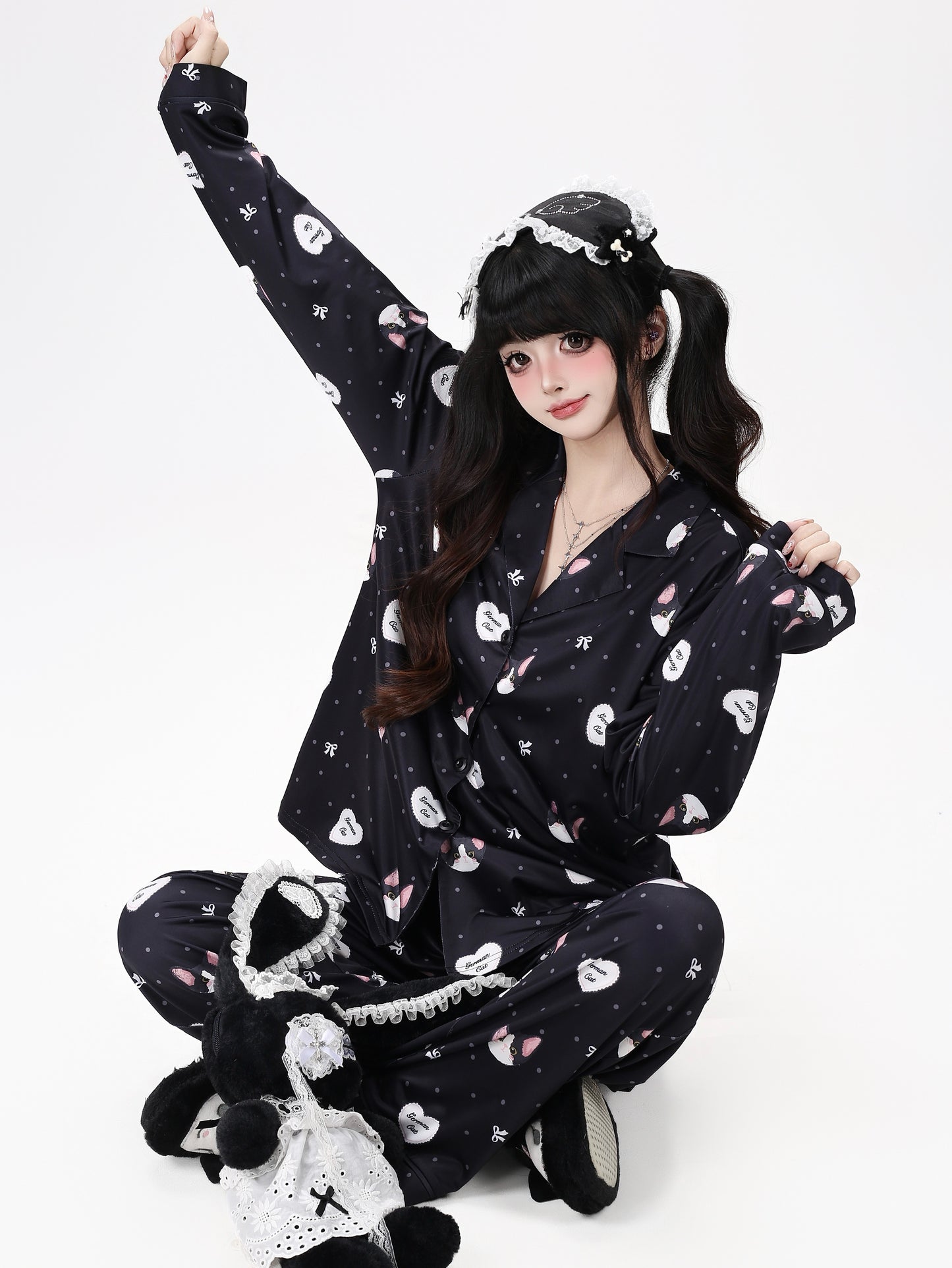 猫プリントガーリールームウェアセット