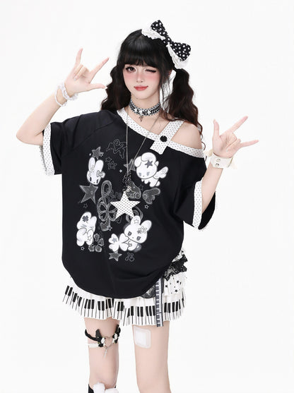 うさぎドットオフショルTシャツ