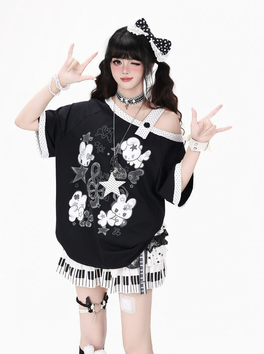 うさぎドットオフショルTシャツ