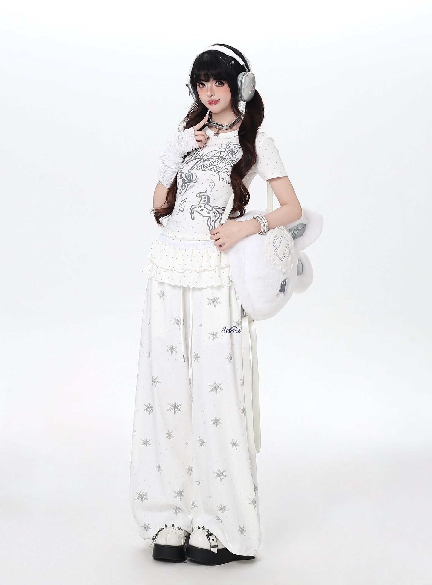 ドットフリルトップス｜韓国ガーリー・細見え