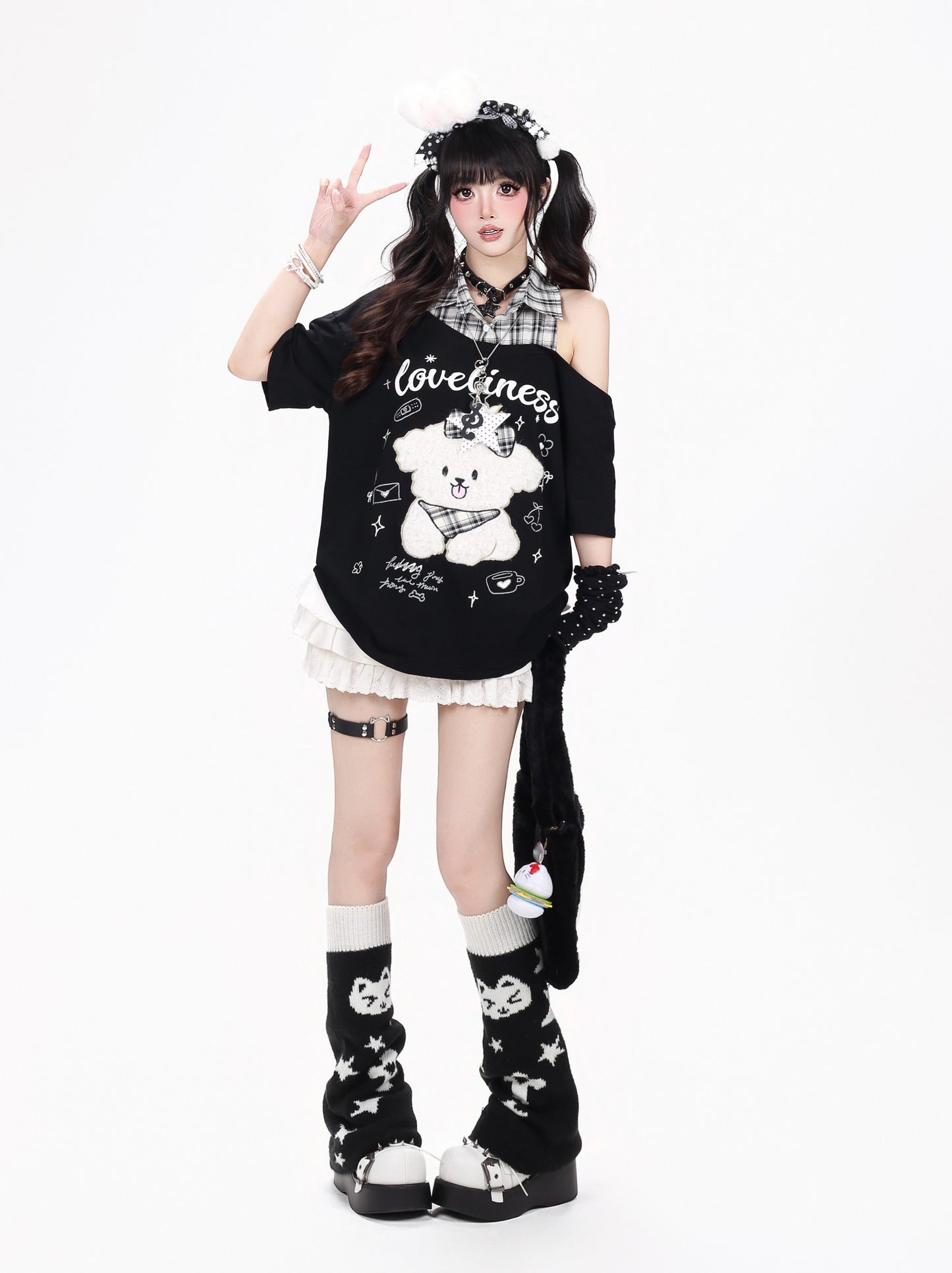 チェック襟ドッグTシャツ