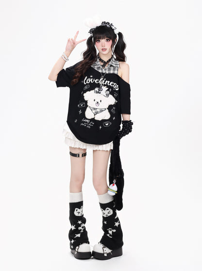 チェック襟ドッグTシャツ