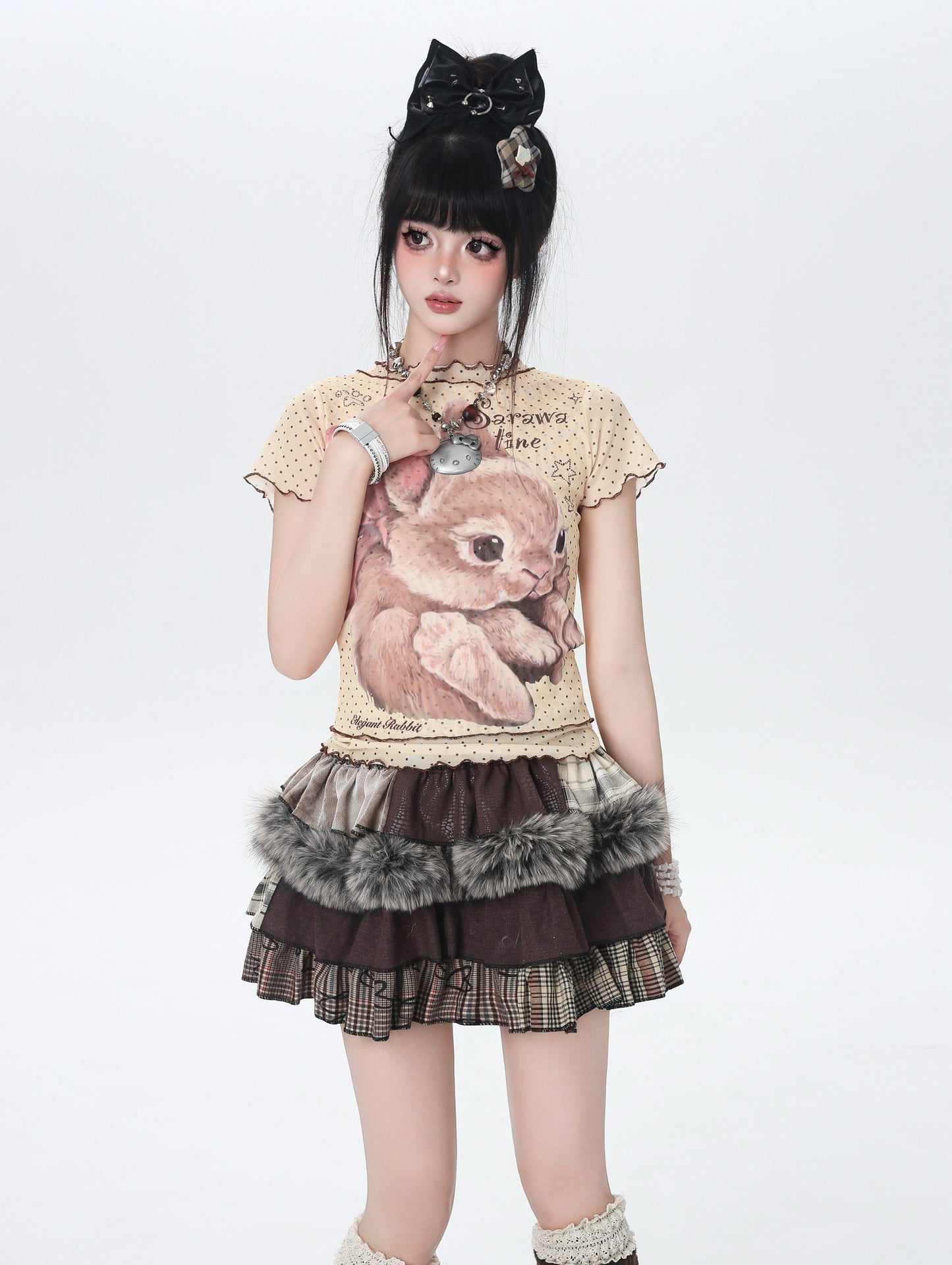 ドットレースうさぎTシャツ