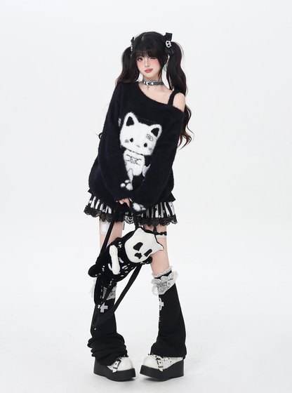 地雷系クロスレース厚底ルーズレッグカバー