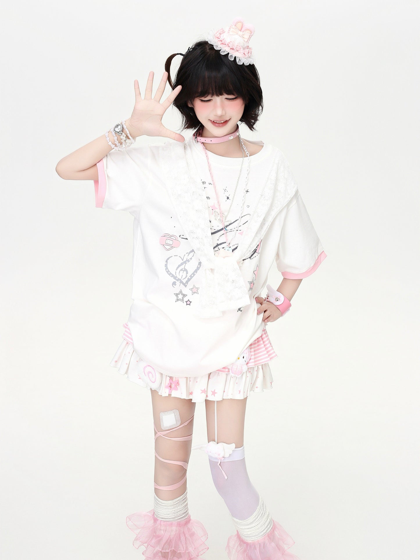 レースレイヤード風♡プリントTシャツ