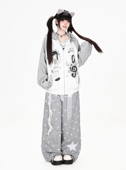 星柄フェイクレイヤードワイドパンツ