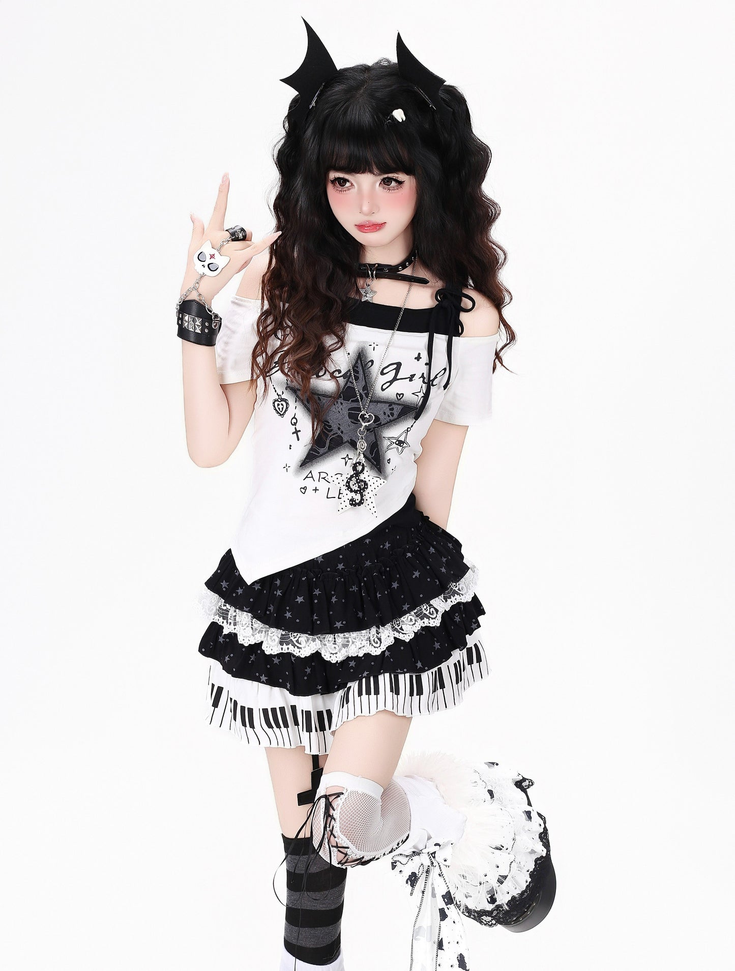 アシメオープンショルダーTシャツ