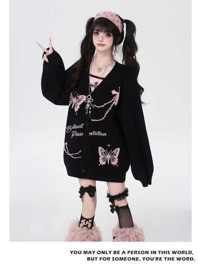 スイート×クールVネック十字架デザインニットカーディガン