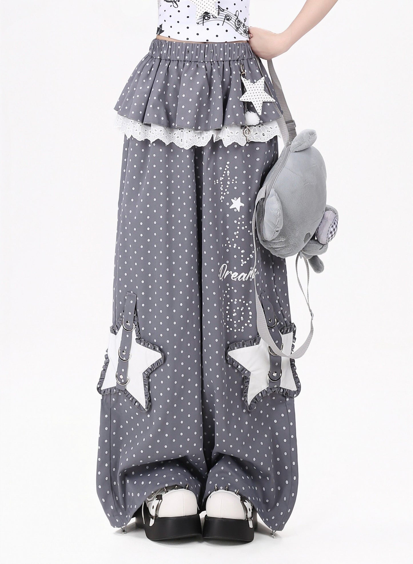 星柄レイヤード風ワイドパンツ