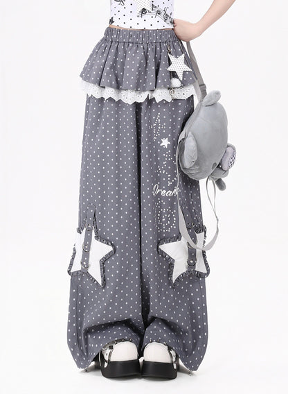 星柄レイヤード風ワイドパンツ