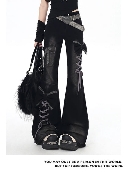 立体リボン×Y2Kハイウエストフレアデニム