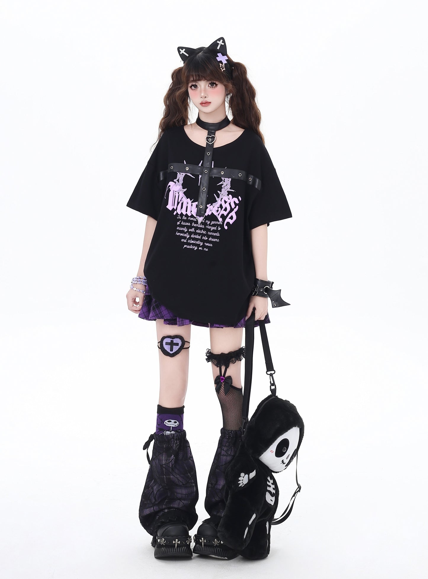 レザー首掛けショートスリーブTシャツ